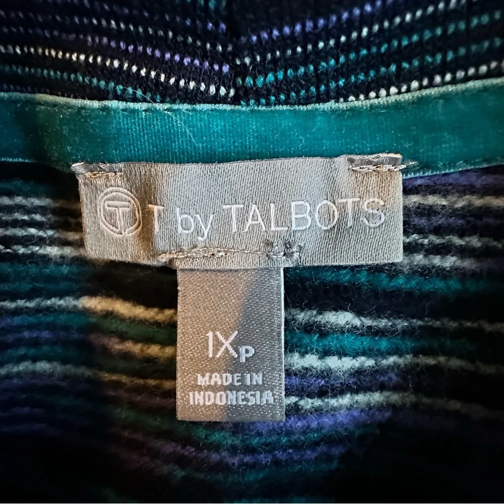 NWT T by Talbots Tunic Top in 1XP Blue Print Cowl Neck Long‎ Sleeve Textured